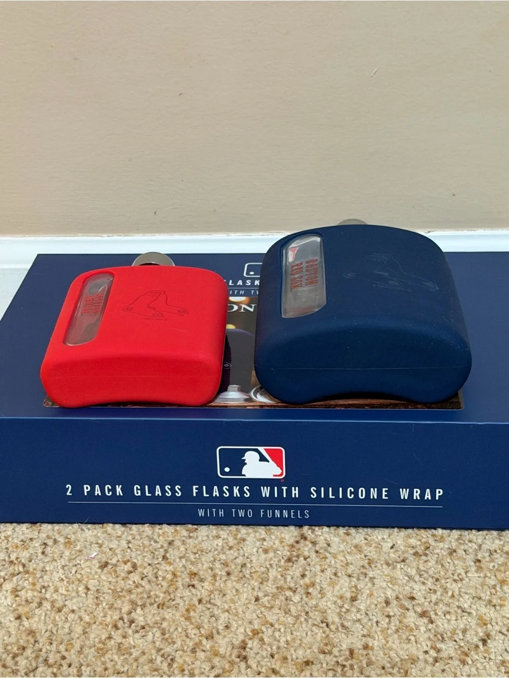 MLB Boston Red Sox Red and Navy Silicone-Wrap Glass Flasks - 2 Pack